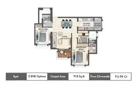 4 BHK with Study	